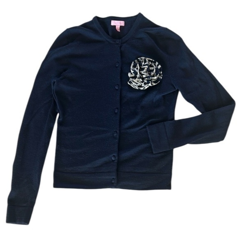 Lilly Pulitzer merino wool button front cardigan sweatshirt size XS navy blue